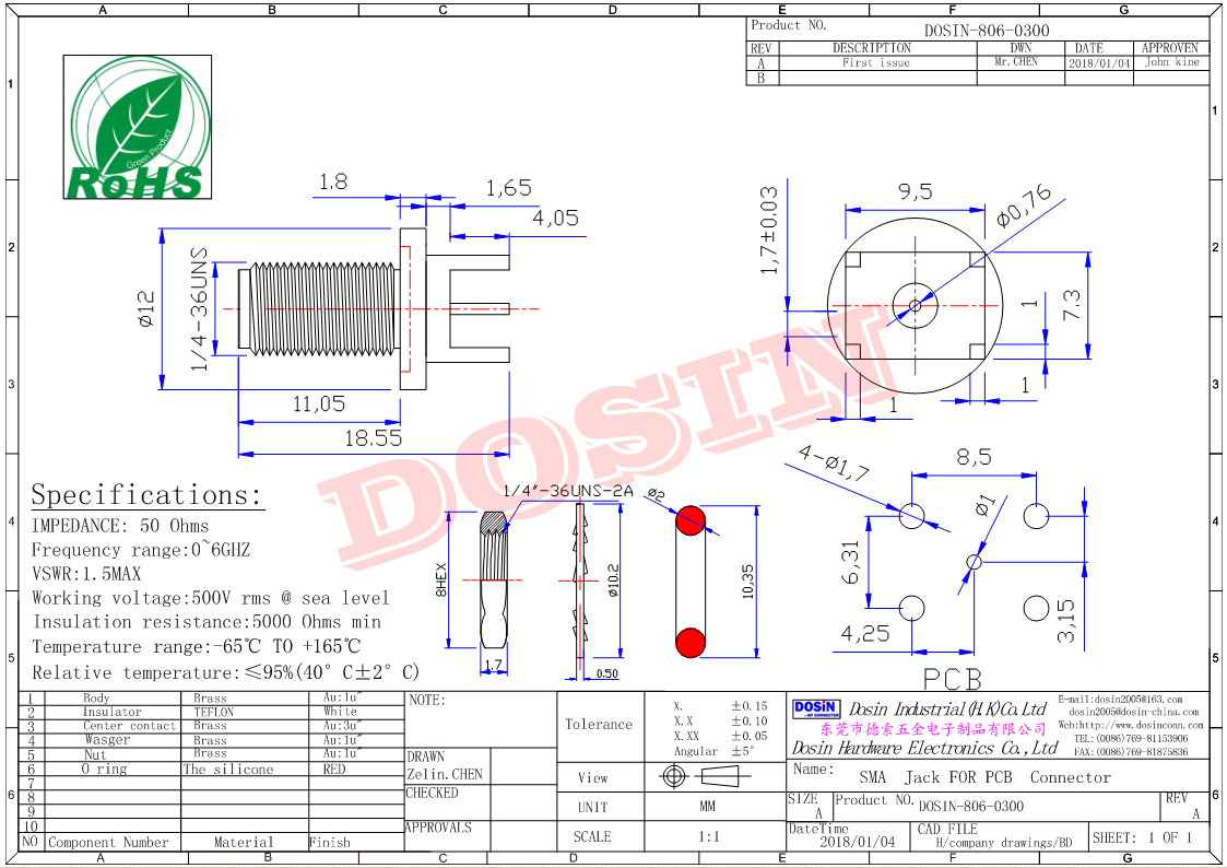 Waterproof SMA Female Panel Mount Connector Straight Through Hole PCB